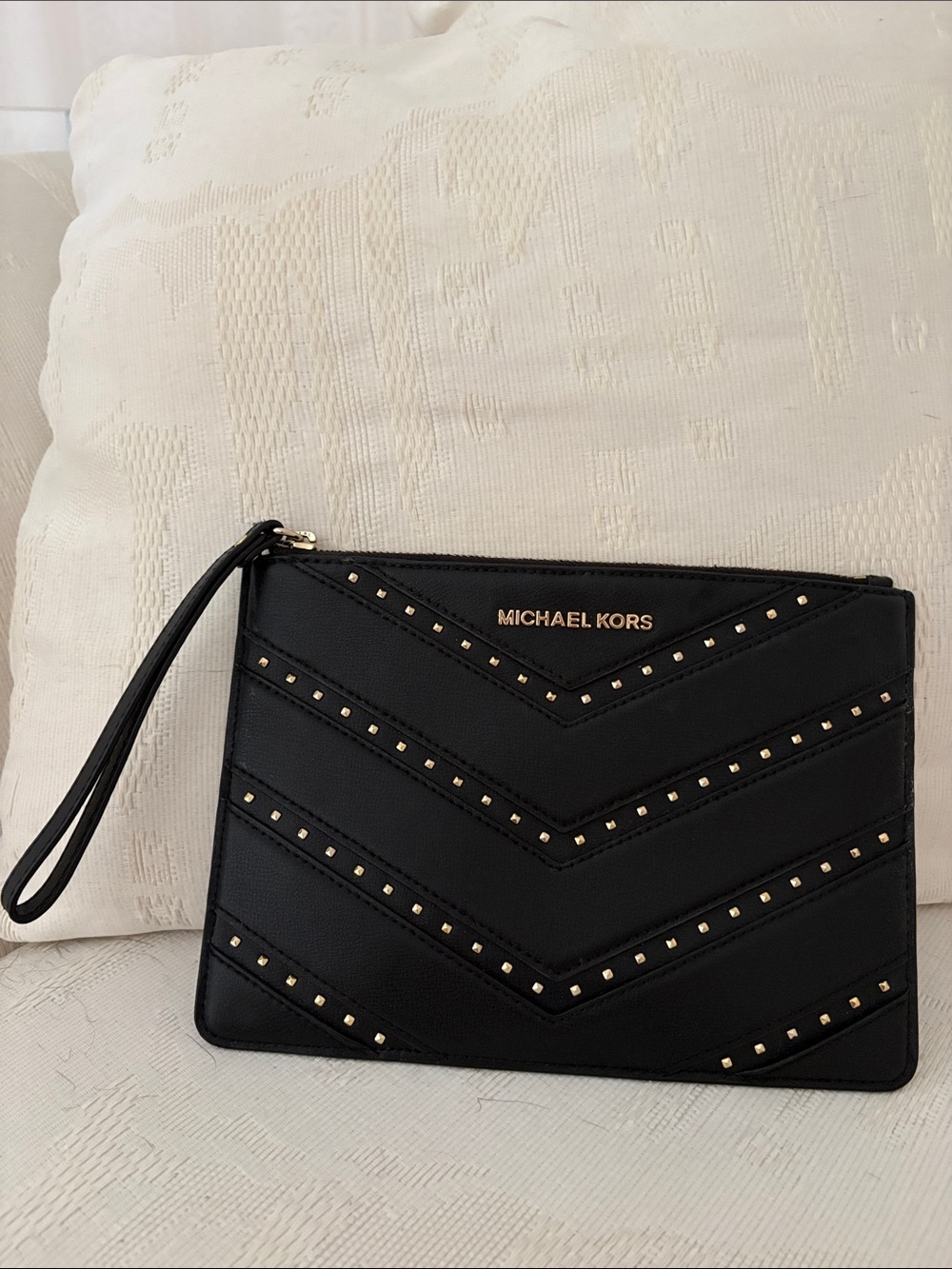 Michael Kors Black Chevron Studded Wristlet Clutch